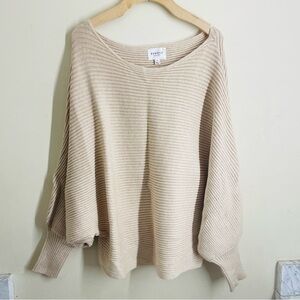PINQUE Ribbed Dolman Sweater Neutral Beige / Oatmeal Batwing Sleeve Size L